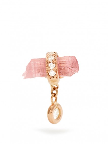 JACQUIE AICHE Diamond, tourmaline & rose-gold earring. Single earrings | pink crystal jewellery | diamonds | mini luxe accessories | small dainty jewellery