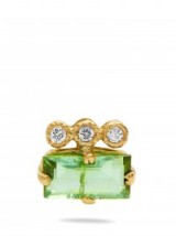 JACQUIE AICHE Diamond, tourmaline & yellow-gold earring. Small neat jewellery | green gemstones | dainty gemstone jewellery | tiny luxe accessories | single stud earrings