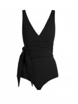 LISA MARIE FERNANDEZ Dree Louise wrap-around swimsuit ~ chic black swimsuits ~ poolside style ~ glamorous pool side swimwear ~ beachwear