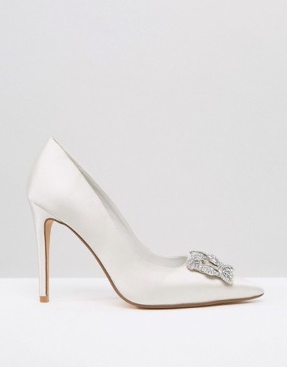 Dune Bridal Breanna Embellished Satin Court – ivory wedding shoes – high heeled courts – brides high heels - flipped
