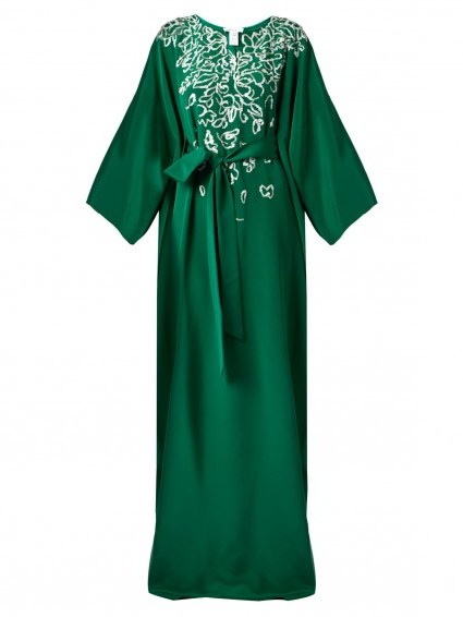 OSCAR DE LA RENTA Embellished silk-crepe gown ~ luxe designer gowns ~ long luxury dresses ~ effortless occasion wear ~ elegant evening style ~ kimono style ~ emerald green fashion - flipped