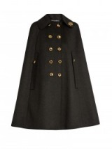 DOLCE & GABBANA Embellished-collar charcoal-grey wool cape – luxury military style capes – designer outerwear – winter chic – gold tone buttons – luxe fashion