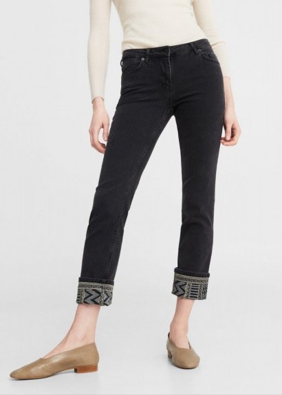 MANGO Embroidered skinny Lurex jeans in black denim - flipped