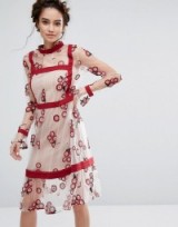Endless Rose Floral Embroidered Dress ~ flower embroidery ~ pretty feminine dresses ~ sheer fabrics ~ red and white ~ stylish fashion