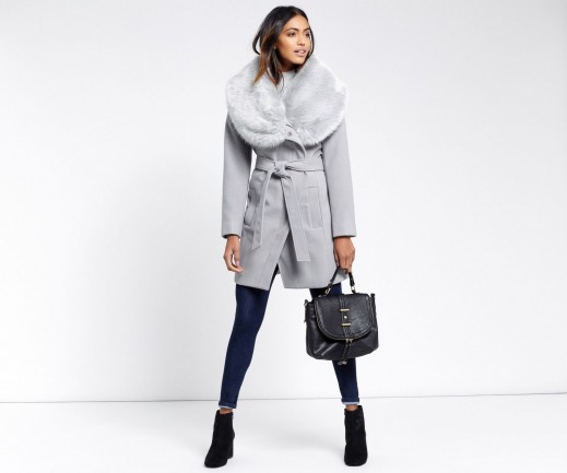 OASIS FAUX FUR COLLAR COAT – chic grey coats – winter fashion – luxe style fur collars