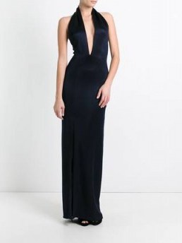 GALVAN Flyover Keyhole halterneck dress in midnight blue – long red carpet style dresses – glamorous halter gowns – plunge front evening fashion – glamorous occasion wear - flipped