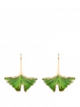 AURÉLIE BIDERMANN Ginkgo lacquered gold-plated earrings. Green and gold drop earrings | designer jewellery | leaf earrings | luxe accessories