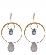 Melissa Joy Manning Gold Blue Chalcedony Two Drop Earrings. Gemstone jewellery | 14 carat