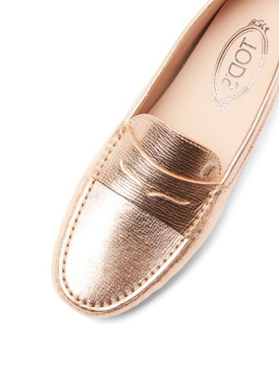 TOD’S Gommini leather loafers ~ rose gold metallic flats ~ metallics ~ luxe style flat shoes - flipped