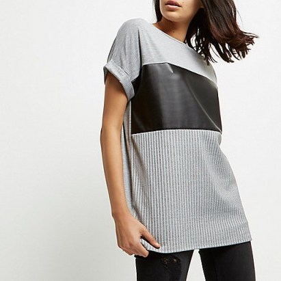 river island Grey leather look panel boyfriend T-shirt ~ stylish weekend t-shirts ~ casual tee ~ tees with style ~ fashion - flipped