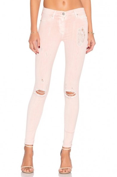 HUDSON JEANS NICO SUPER SKINNY in SUNKISSED PINK DESTRUCTED – pale pink denim – ripped – destroyed - flipped