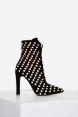 Jeffrey Campbell Elphaba Embellished Suede Boot – black pearl embellished ankle boots – stiletto heel – high heels – statement fashion