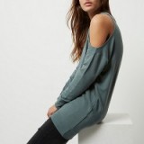 river island Khaki cold shoulder sweatshirt ~ on trend sweatshirts ~ weekend tops ~ long sweat top ~ stylish casual fashion