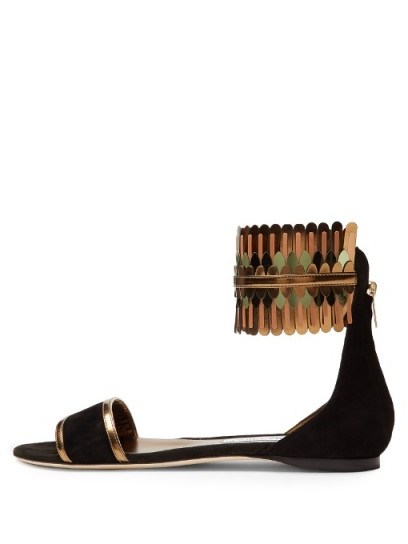 JIMMY CHOO Kimro black suede flat sandals. Chic flats | luxe style shoes | designer fashion - flipped