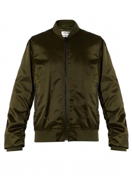 ACNE STUDIOS Leia ruched-sleeve bomber jacket. Casual luxe | cool designer fashion | dark green jackets | on-trend - flipped