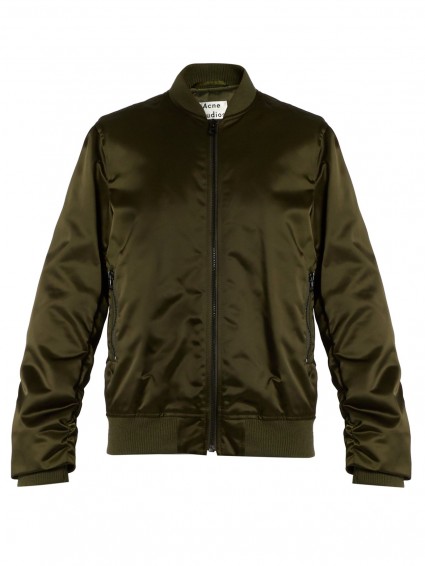 ACNE STUDIOS Leia ruched-sleeve bomber jacket. Casual luxe | cool designer fashion | dark green jackets | on-trend