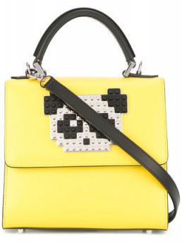LES PETITS JOUEURS panda patch yellow leather tote