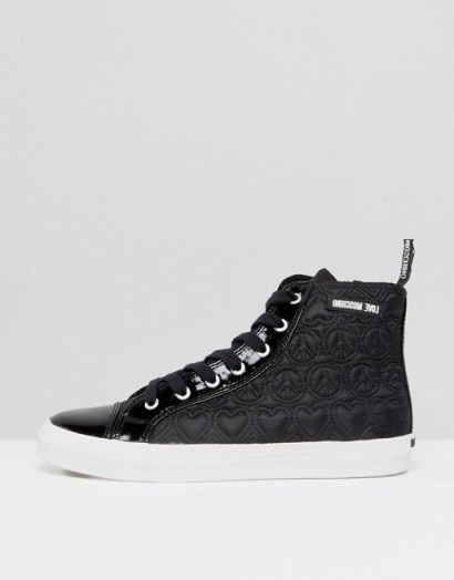 Love Moschino Black Quilted Hearts High Top Trainers ~ sneakers ~ shoes ~ designer fashion - flipped