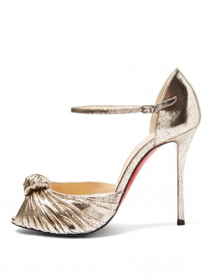 CHRISTIAN LOUBOUTIN Marchavekel 100mm gold leather sandals ~ metallic high heels ~ stiletto heel ~ ankle strap shoes ~ luxe ~ luxury occasion wear ~ metallics - flipped