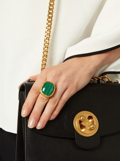 AURÉLIE BIDERMANN Miki malachite & gold-plated ring ~ greet stone statement rings ~ large luxe style jewellery - flipped