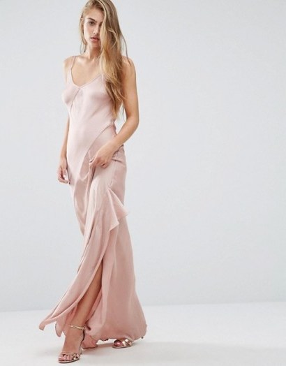 Miss Selfridge Cami Slip Maxi Dress in nude. Long pale pink dresses | strappy | thin straps | spaghetti strap fashion | evening wear | going out glamour | feminine style - flipped