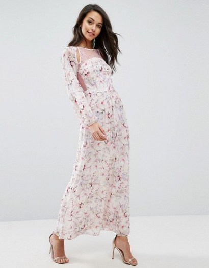 Miss Selfridge Lace And Floral Maxi Dress ~ long light flower printed dresses ~ feminine ~ elegant ~ occasion wear - flipped