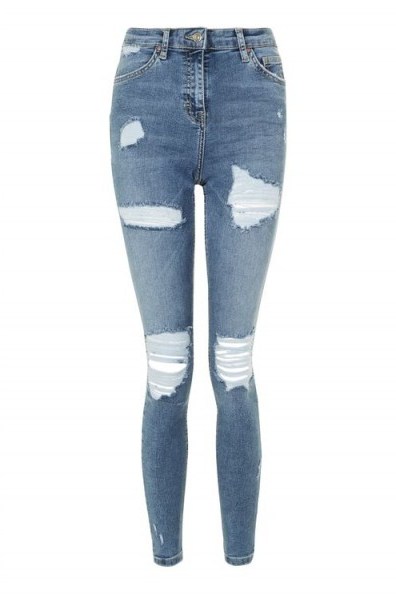 MOTO Blue Super Rip Jamie Jeans. Blue denim skinny jeans | on-trend casual fashion | ripped style | destroyed - flipped