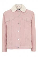 MOTO Cord Borg Oversized Jacket in pink pastel. Casual winter fashion | on-trend jackets