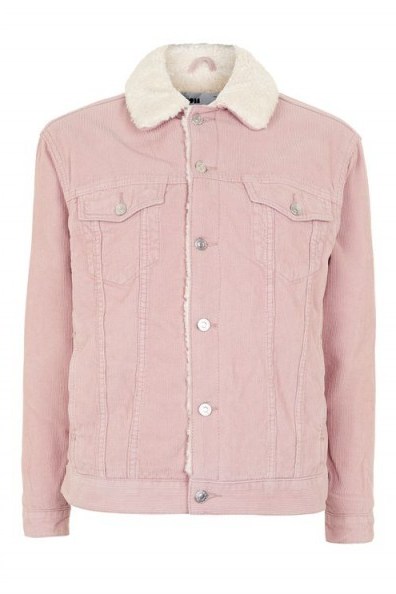 MOTO Cord Borg Oversized Jacket in pink pastel. Casual winter fashion | on-trend jackets - flipped