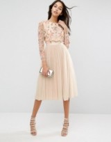 Needle & Thread Ditsy Scatter Tulle Midi Dress ~ petal pink occasion dresses ~ floral embellished ~ bead and pearl embellishments ~ fashion for special occasions