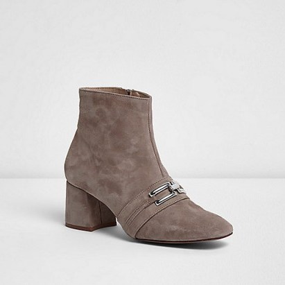 River Island Nude suede chain link ankle boots – stylish footwear – essential winter style – wardrobe fashion essentials - flipped