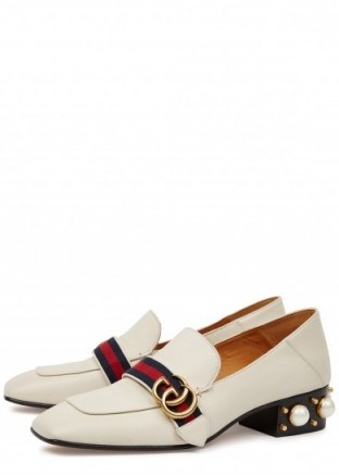 GUCCI Off white faux pearl leather loafers ~ stylish shoes - flipped