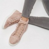 river island pink diamanté panel hi tops. Girly hi top trainers | embellished sneakers | casual flats | weekend flat shoes | on-trend footwear