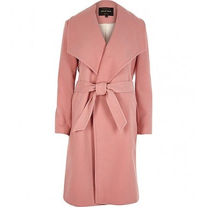 river island pink robe coat – classic style coats – elegant wrap design – belted - flipped