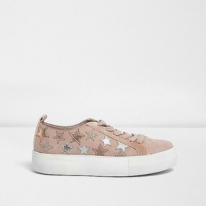 river island pink sparkly star trainers. Girly sneakers | embellished flats | stars | casual flat sports shoes | weekend fashion - flipped