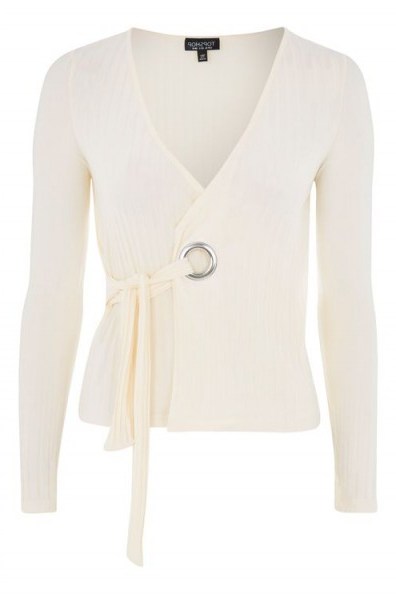 Topshop Pleat D-Ring Wrap Top in cream. Affordable chic | stylish tops - flipped