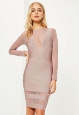 Missguided purple long sleeve mesh insert midi dress – going out dresses – evening fashion – party bodycon