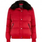 river island red faux fur trim padded jacket ~ stylish casual jackets ~ weekend coats ~ shopping fashion