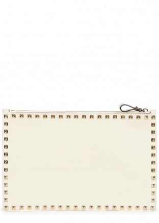 VALENTINO Rockstud large ivory leather pouch ~ luxe clutch bags ~ luxury stud handbags ~ luxury designer accessories - flipped