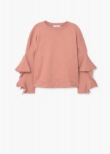 MANGO Seoul Ruffled sleeves sweatshirt in light pink. Ruffle sweatshirts | pretty casual tops | on-trend fashion | cute ruffles