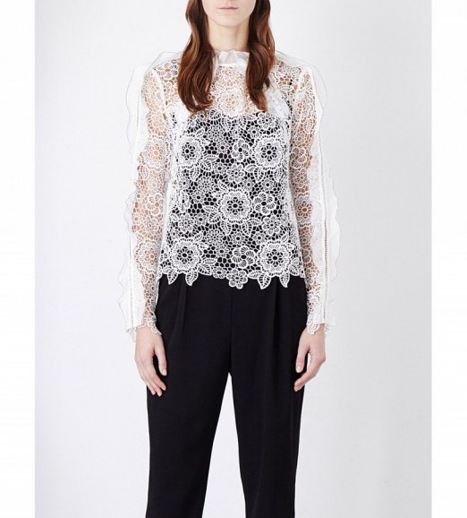 SELF-PORTRAIT Cutout Floral lace top in white ~ flower fashion ~ feminine tops ~ sheer fabric - flipped