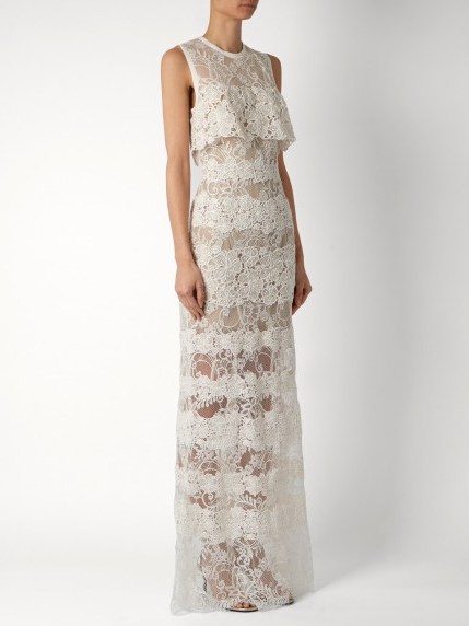 ELIE SAAB Sleeveless white macramé-lace gown ~ semi sheer gowns ~ beautiful occasion fashion ~ feminine elegance ~ effortlessly chic event dresses - flipped