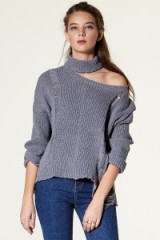 Storets Sorina Cut out Pullover. Distressed sweaters | on-trend pullovers | boho chic jumpers | choker neckline | knitted fashion