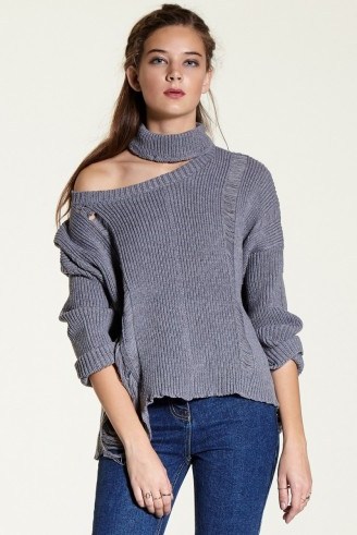 Storets Sorina Cut out Pullover. Distressed sweaters | on-trend pullovers | boho chic jumpers | choker neckline | knitted fashion - flipped