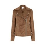 warehouse SUEDETTE BIKER JACKET ~ faux suede jackets ~ weekend style outerwear ~ stylish ~ on trend fashion ~ tan-brown