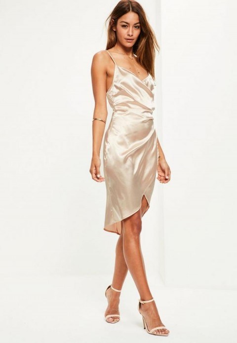 missguided tall exclusive nude satin cami drape dress ~ silky slip dresses ~ feminine style ~ evening fashion ~ going out glam - flipped