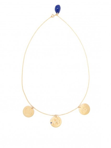 AURÉLIE BIDERMANN FINE JEWELLERY Three-medals sapphire & yellow-gold necklace. Disc necklaces | designer jewellery | luxe boho accessories - flipped