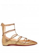CHRISTIAN LOUBOUTIN Toerless Muse multi-strap leather flats – luxe flat shoes – designer footwear – metallic gold fashion – strappy – shimmering