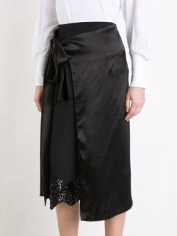 TOGA black wrapped skirt ~ stylish skirts ~ lace detail ~ silky fashion ~ feminine ~ individual style - flipped