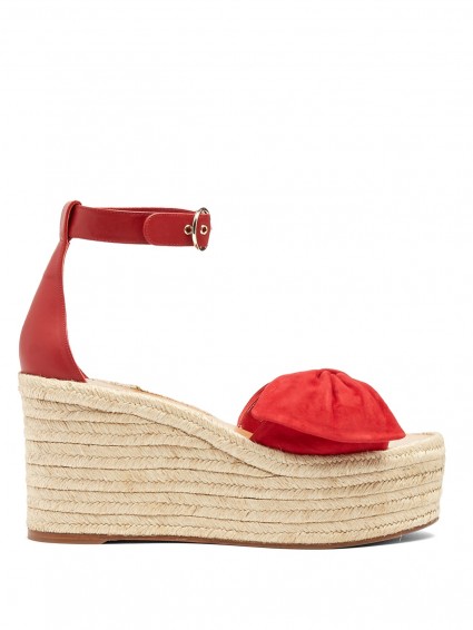 VALENTINO Tropical Bow red suede espadrille wedge sandals